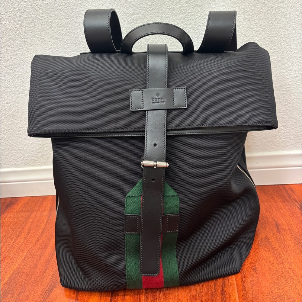 (GUCCI) Balo Black Canvas Backpack
